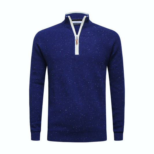 Donegal Maritime Cashmere Zip Neck Sweater Verbier in pique stitch