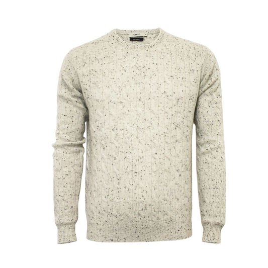 Donegal White Cashmere Crew Neck Cable Sweater