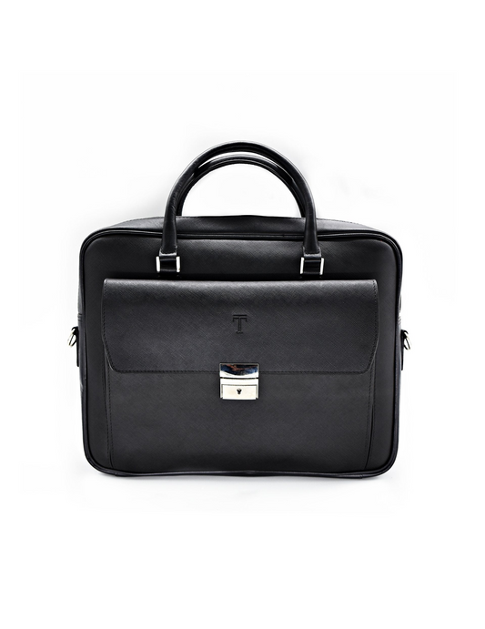 Document bag with lock in Saffiano leather